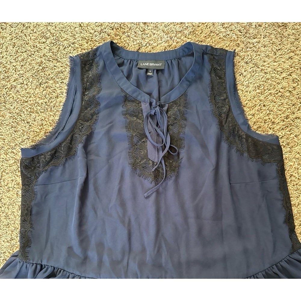Land Bryant Women's Navy Blue Black Lace sleeveless peplum blouse Size 16 - Picture 3 of 10